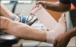 Athletic Trainer wrapping a patient's foot